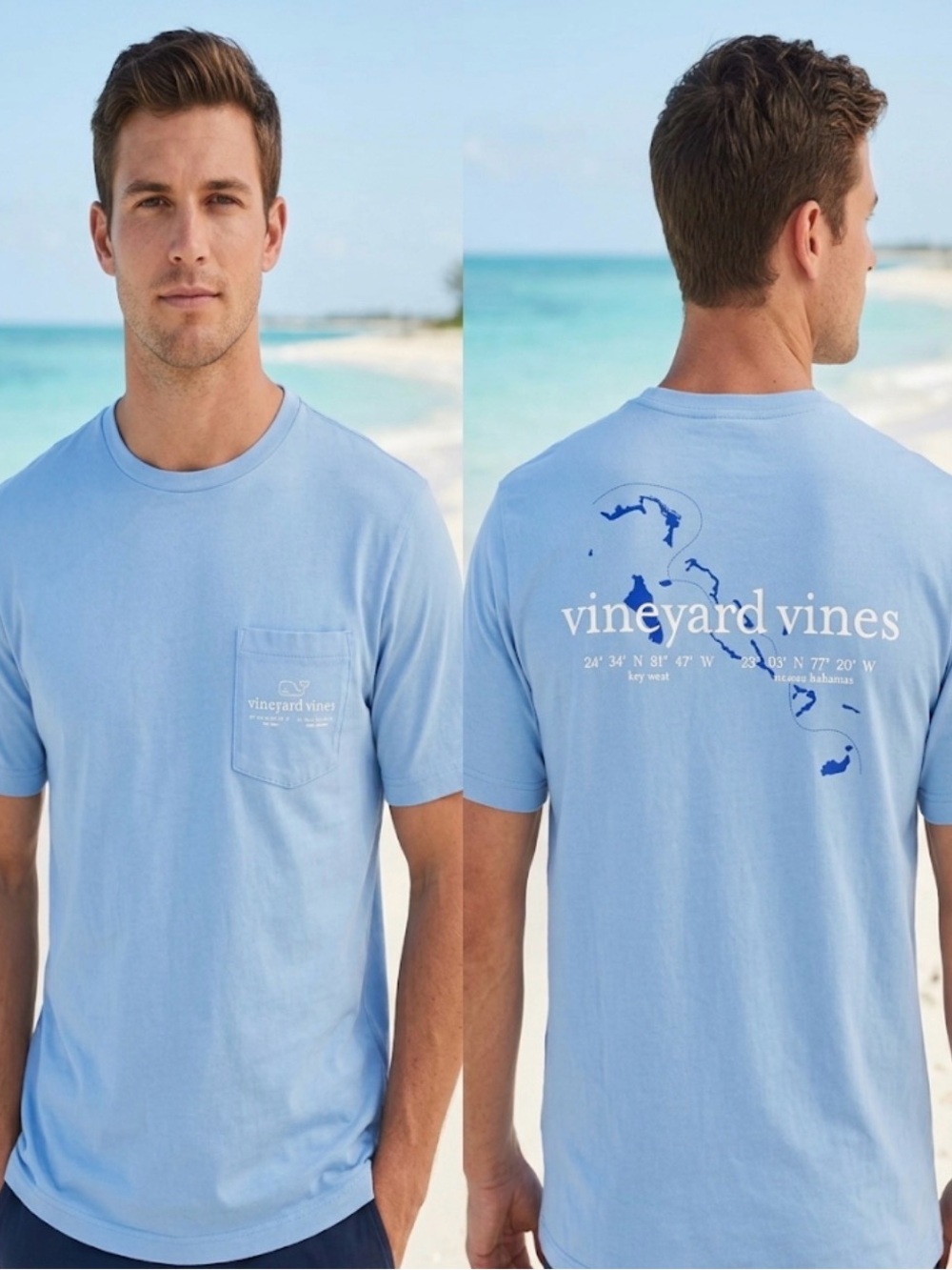 Vineyard Vines Men’s Short Sleeve Graphic Whale , Key West, Bahamas T Shirt  M